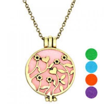 Essential Oil Necklace - Gold Hearts and Flowers